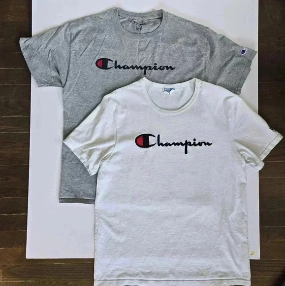 Champion set of 2 t shirts white and grey w/ logo Sz Large - Picture 1 of 10